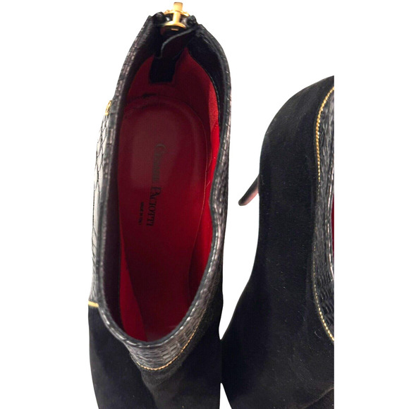 Cesare Paciotti Black Snake Leather & Suede Stiletto Heel Ankle Boots L37/R38 - Picture 7 of 8